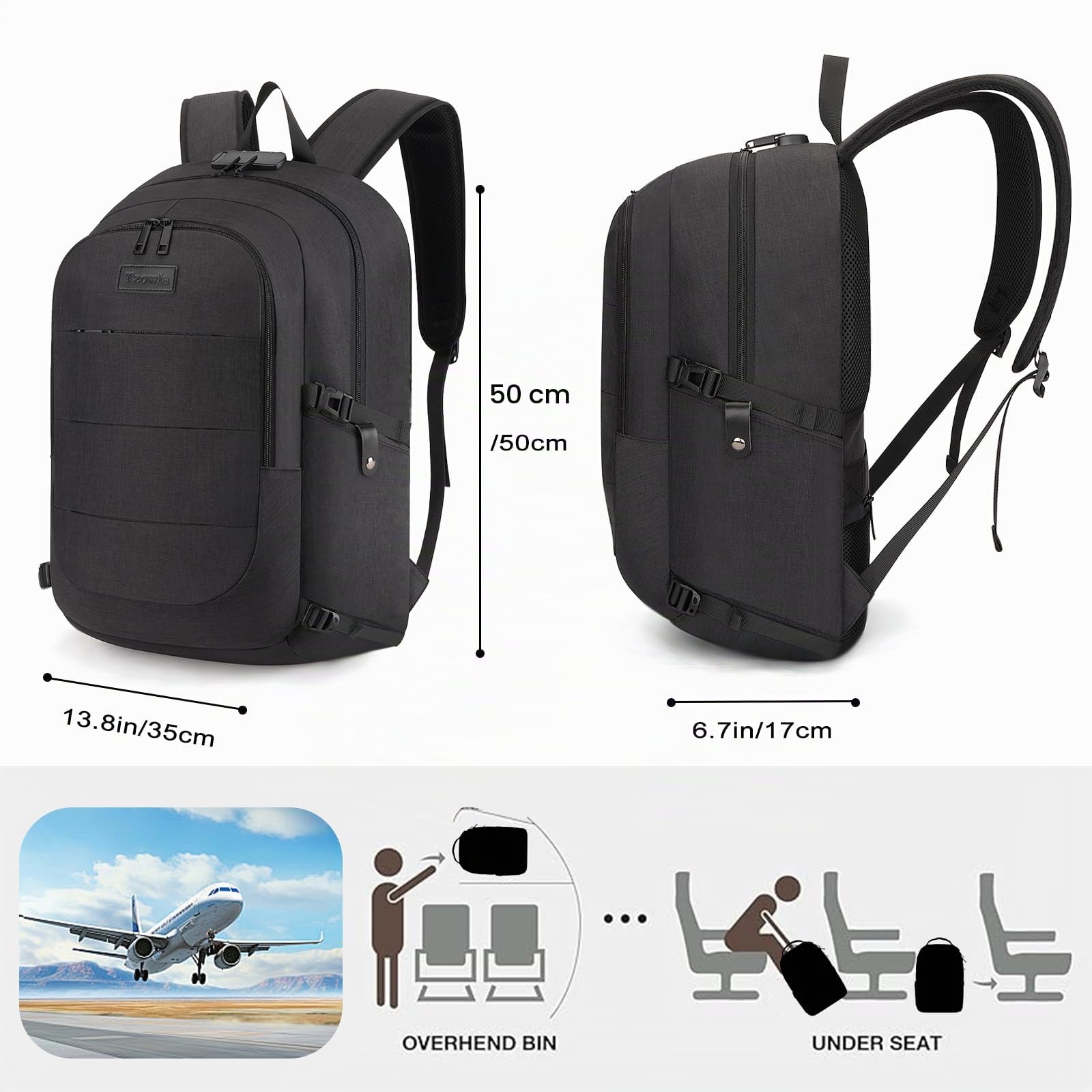 Tzowla Anti Diebstahl Laptop Rucksack für Herren,Rucksack Wasserdicht mit USB-Ladeanschluss und Schloss fur 15.6-17,3 Zoll Notebook/Computer