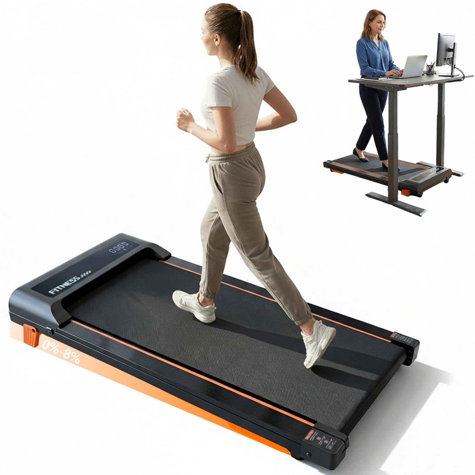Walking Pad, Under Desk Treadmill with Incline for Home Office, Portable Walking Treadmill & Flat Running Machine, Quiet|Compact|2.5HP|300 LBS|Remote Control|LED Display