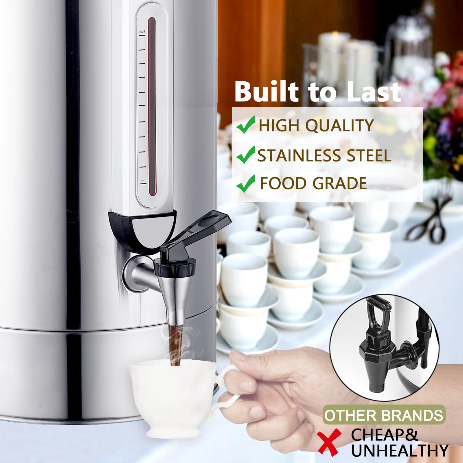 Urna de café comercial de acero inoxidable de 24 l y 160 tazas, dispensador caliente para catering, cafetera de gran capacidad de grado comercial para salas de reuniones, iglesia, escuela,