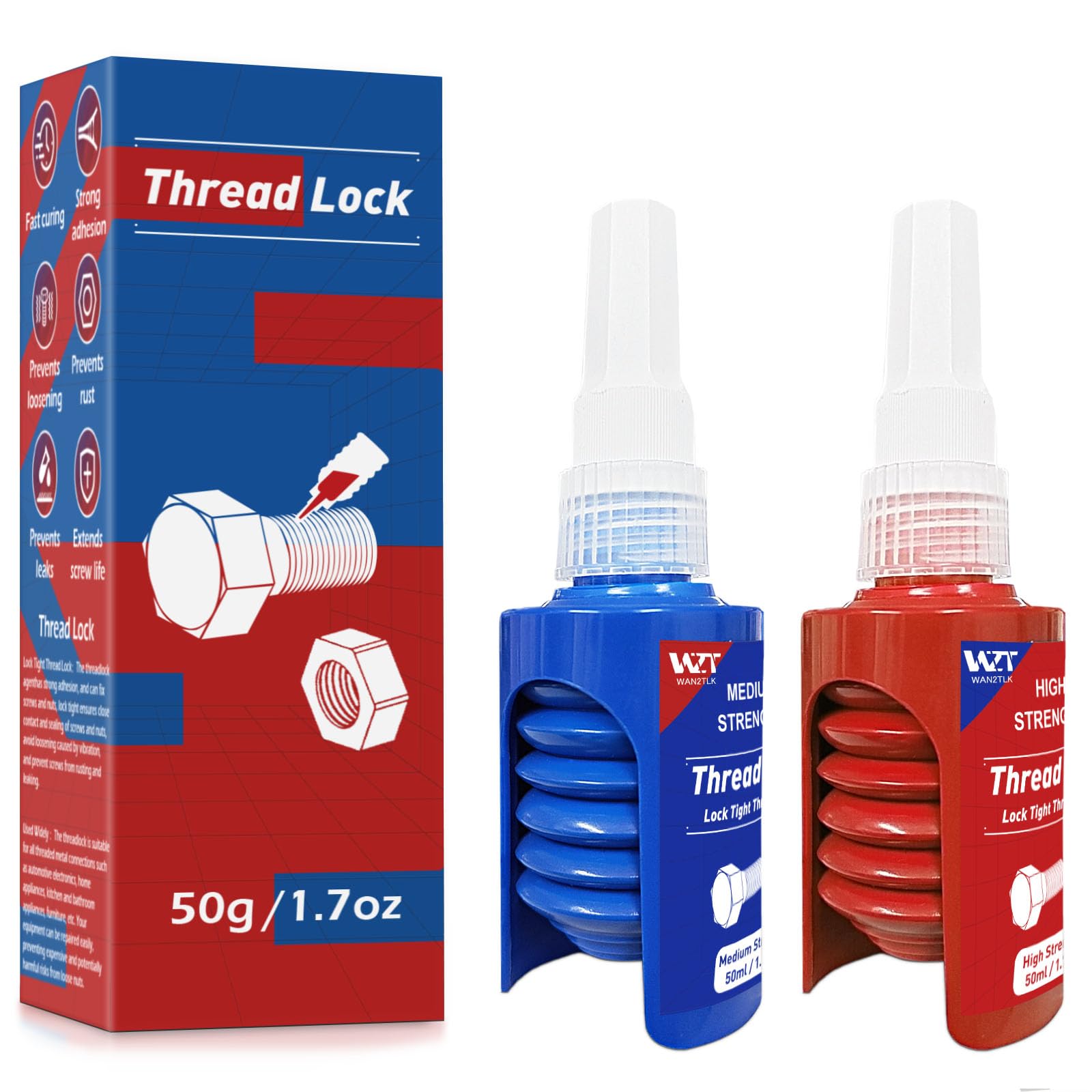 Frein Filet 100ml, Moyenne et Haute Intensité Frein Filet Bleu Antirouille et Anti-Lâche, Frein Filet Fort Pour Combler les Espaces Et Serrer les Boulons, écrous, Bouteille Ronde