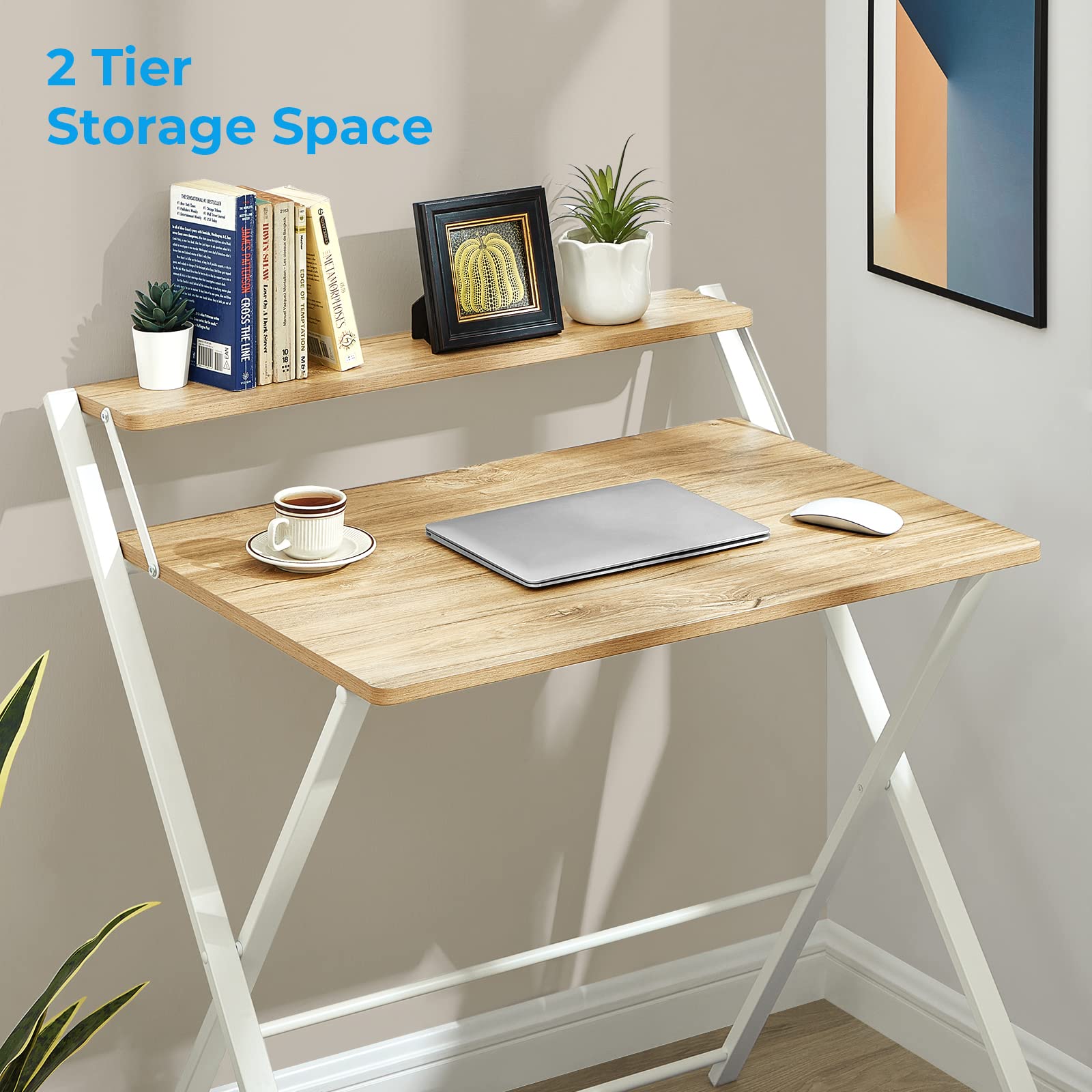 GreenForest Folding Desk No Assembly Required 29.5 x 20.47 inch, 2Tier