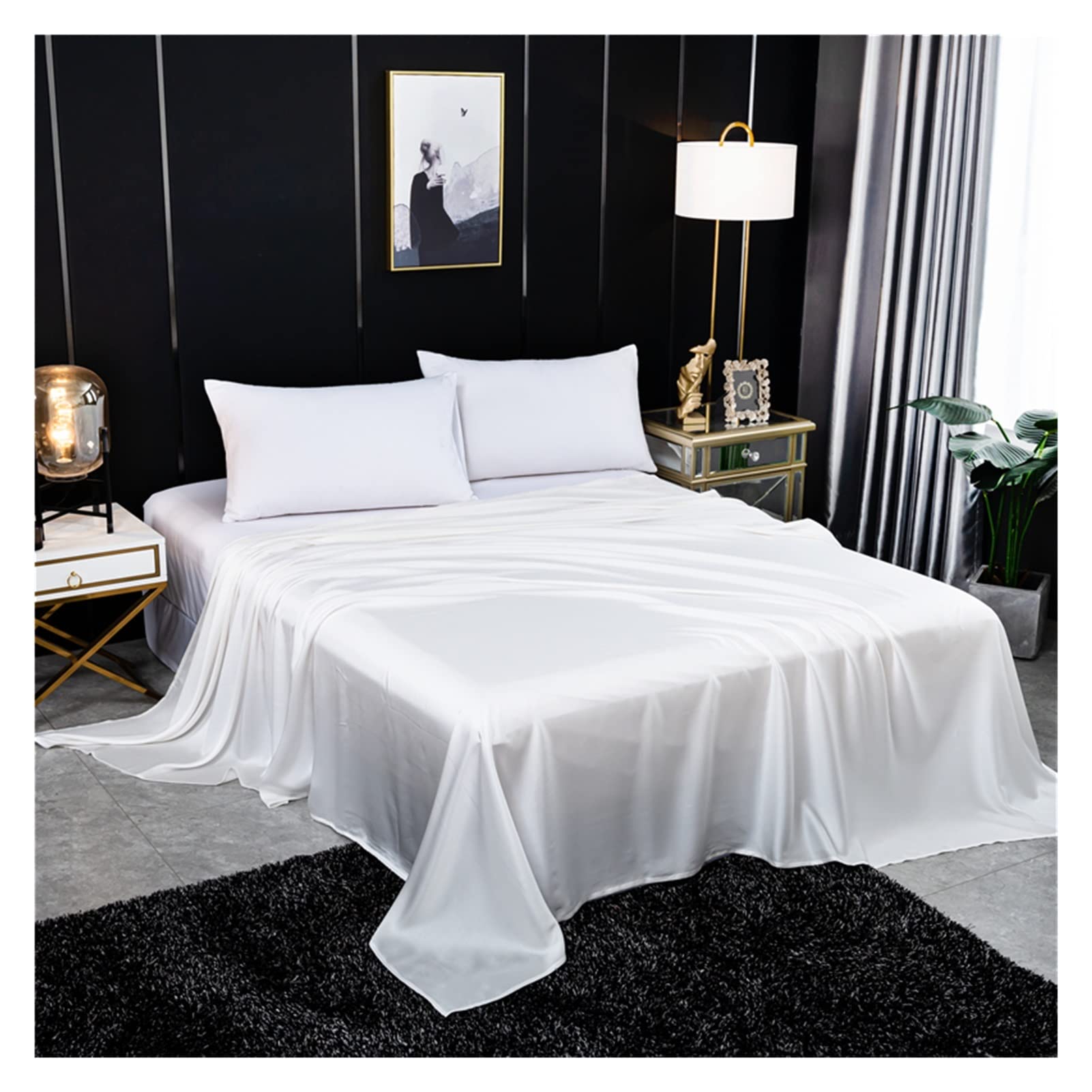 Ice Silk Bed Sheet, Silk Ice Flat Sheet Multicolor Multiple Sizes(White,250x250cm)
