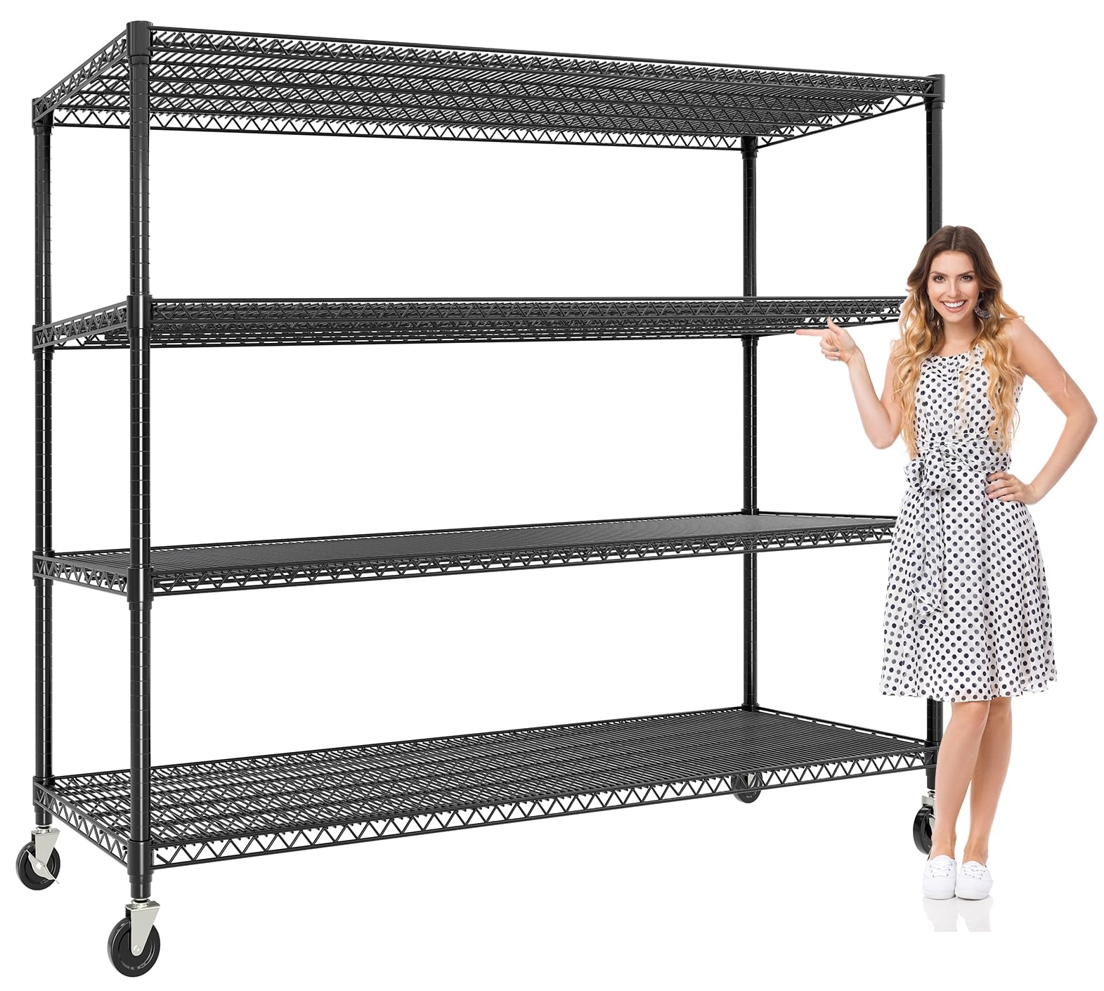 Photo 1 of ** major scrape damage on corners.** 4-Tiers Storage Shelves 73" H Heavy Duty Metal Shelving with Wheels, 2640LBS Load Wire Shelving Rack Garage Shelves for Pantry Kitchen Industrial Warehouse Office, 59" W x 23.9" D