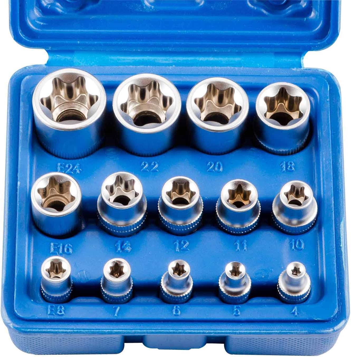Female E Torx Socket Set 3/8 1/2 1/4 Drive E4 - E24 External Torque Star Socket Kit 14pcs