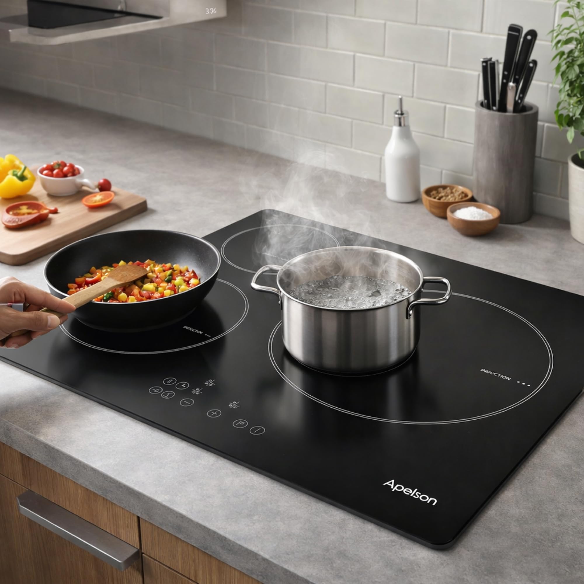 CATA Placa de Inducción AIT 3602,60 cm, 3 Zonas de Cocción con Booster, Zona XL de 28 cm, Control Táctil, 9 Niveles de Potencia, Quick Fix, Bloqueo Infantil y Gestión de Energía, Negro
