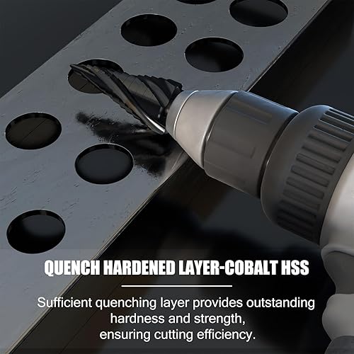 Miniatura 9 de METOTY Juego de brocas escalonadas (14 a 1-38 pulgadas), kit de acero cobalto y acero de alta velocidad para metal, acero inoxidable, aluminio,