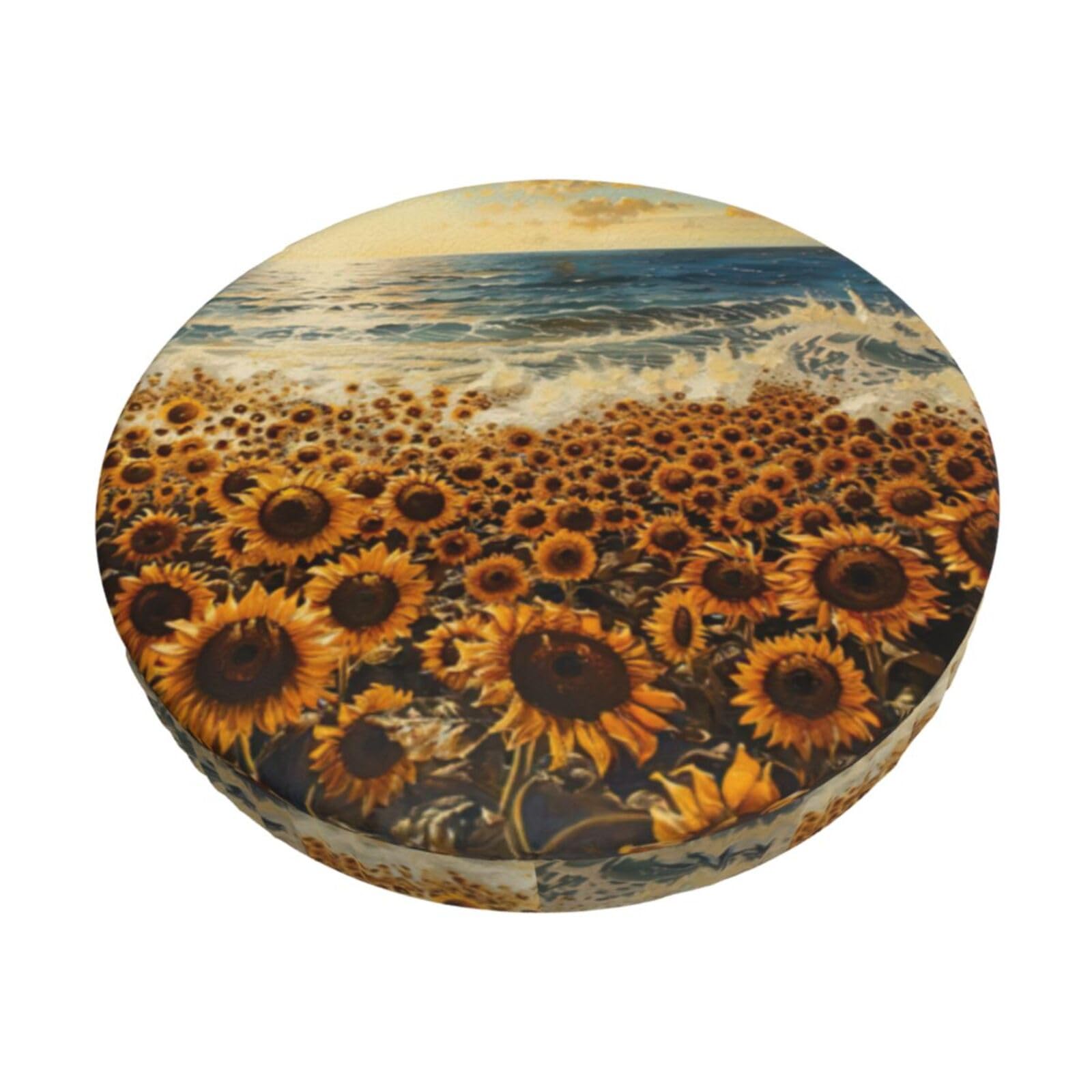 GUCHENP Sunflowers Sea Print Round Bar Chair Cushion Cover,Washable Chair Protector For Indoor Home Furniture Decor