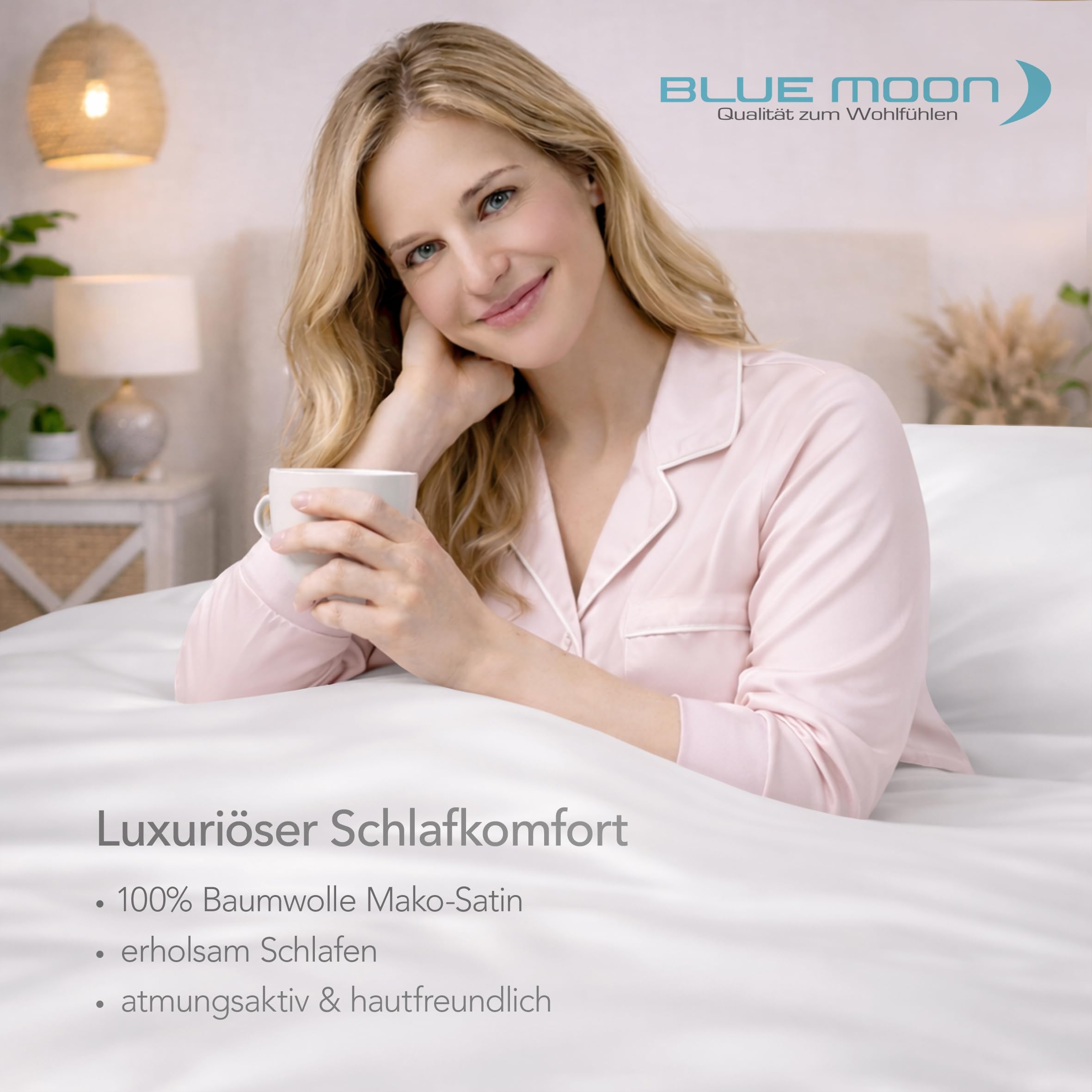 BLUE MOON Premium Bettwäsche 140x200 cm Satin 100% Baumwolle Bettwäsche - Made in EU