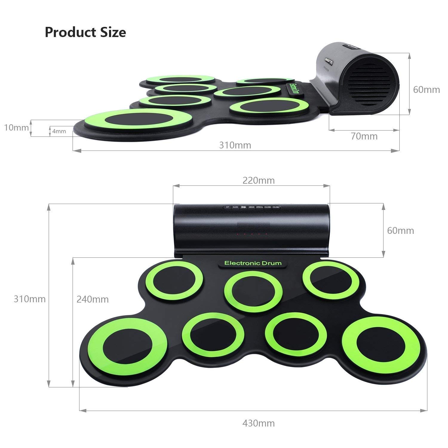 Powerpak G3001A Hand Roll Up Electronic Drum Pad (Black/Green) - Image 2 thumbnail