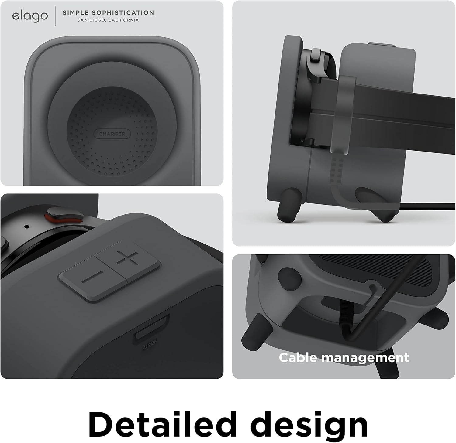 elago GWT5 Charging Stand Compatible with Samsung Galaxy Watch 8, 7, 6/6 Classic, 5/5 Pro (40, 43, 44, 45, 47mm) Classic Speaker Design - [Charging Cable Not Included] [Dark Grey] - Image 6