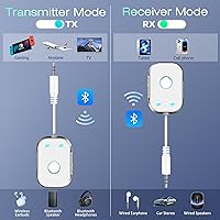 Vista 2 de Transmisor Receptor Bluetooth, Adaptador Inalámbrico 2 en 1 para Avión, Transmisor Bluetooth 5.3 para Televisores, Equipos de Gimnasio, Coches, Uso