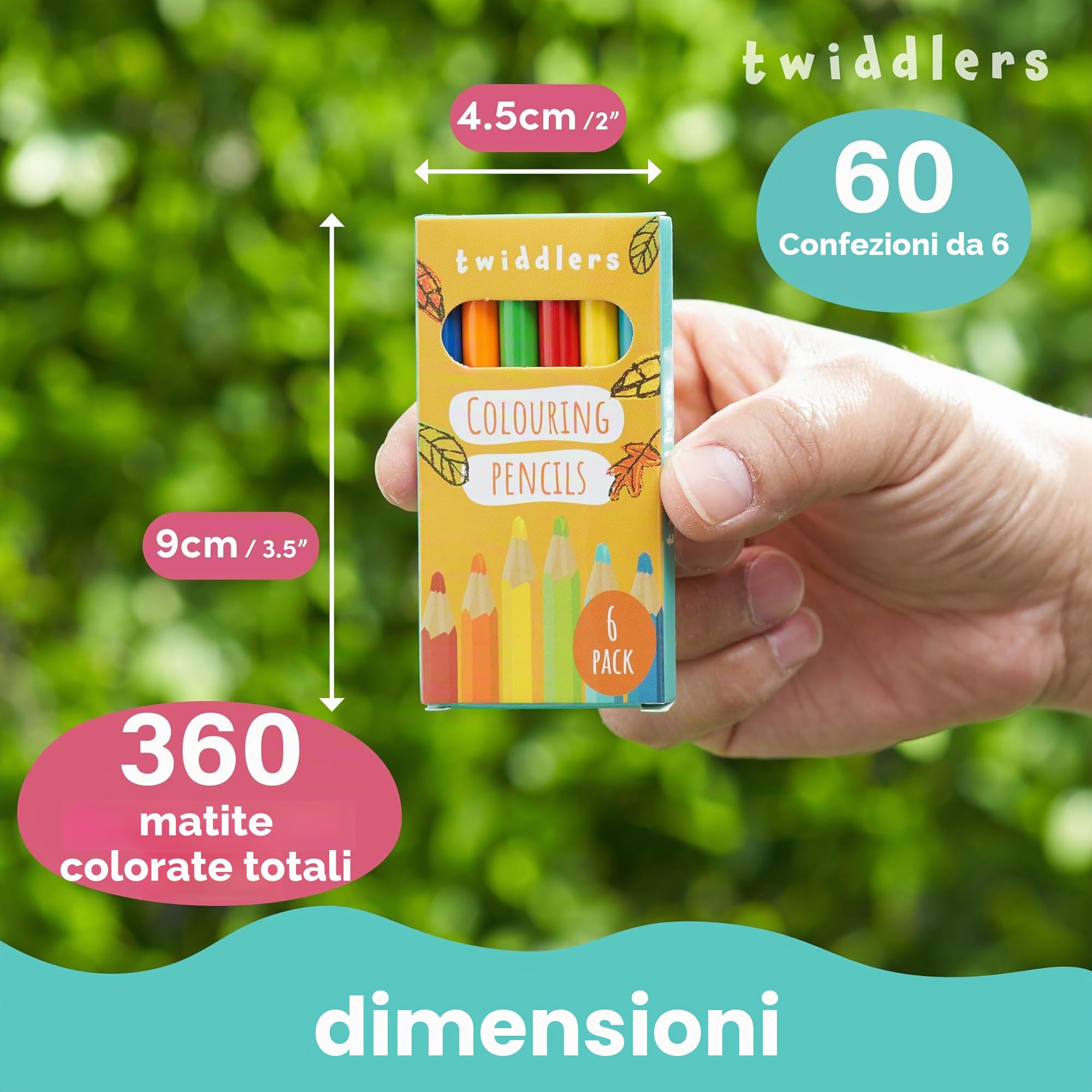 THE TWIDDLERS Set di 60 Astucci Matite Colorate, 6 Mini Matite Colorate per Scatola, 360 Totale, Cilindro rotondo di facile presa, Ideale per Regali di Compleanno per Bambini, Aule Scolastiche
