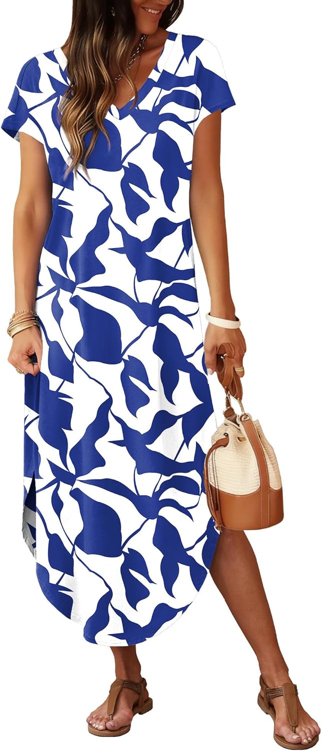 RUMIA Summer Casual Maxi Dresses for Women- Women's V Neck Cap Sleeve Long Sundress with Pockets Beach Vacation - Image 2