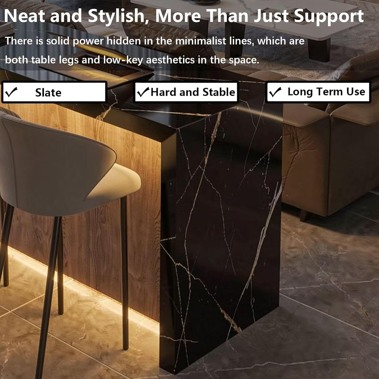 Kitchen Island with Storage - Kitchen Island Table with Glass Front Cabinets, Luxurious Dinner Table Includes Marble-Effect Top,Compact Size, Power Outlets for 4 (56IN No Chairs)