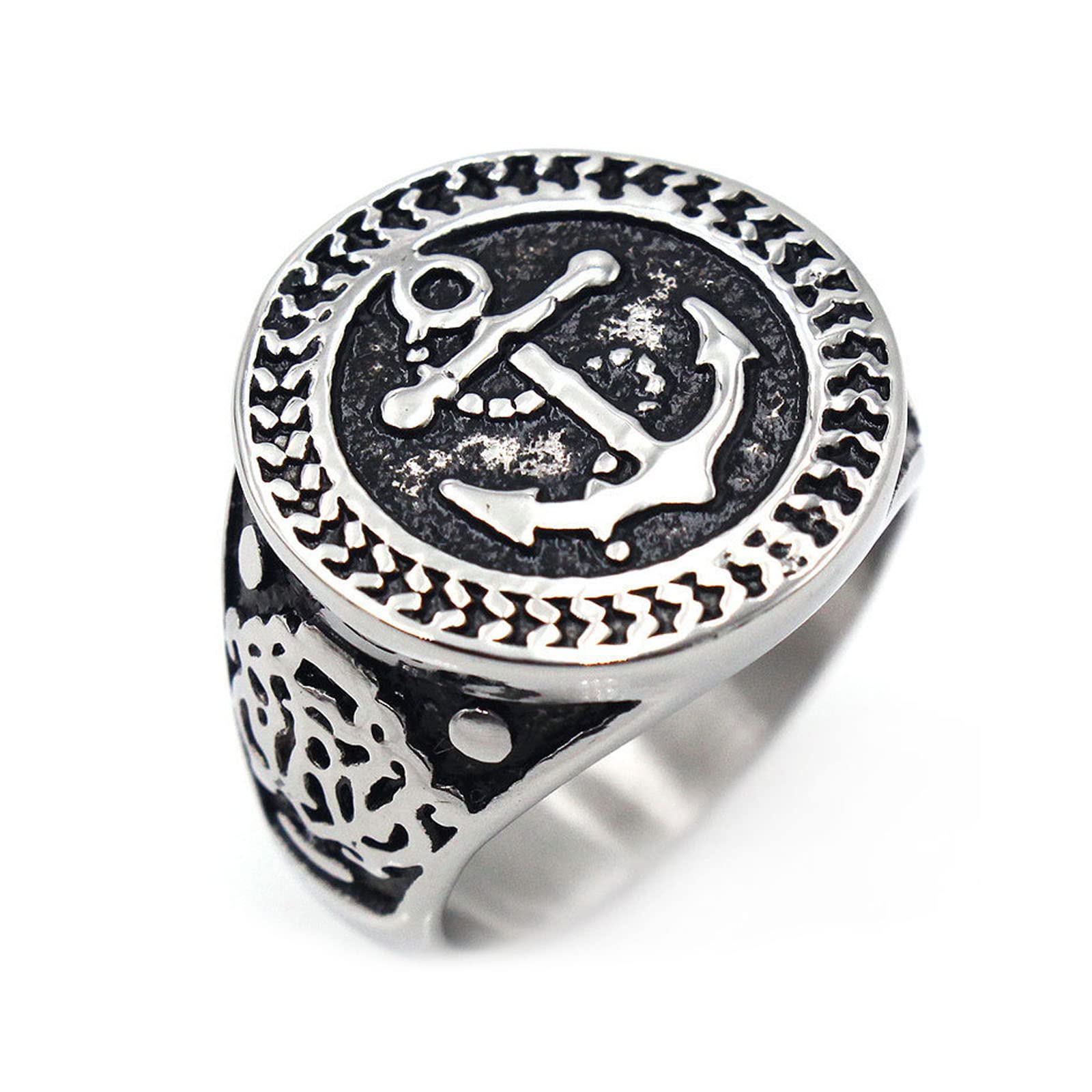 Bague motif ancre acier inoxydable homme style motard