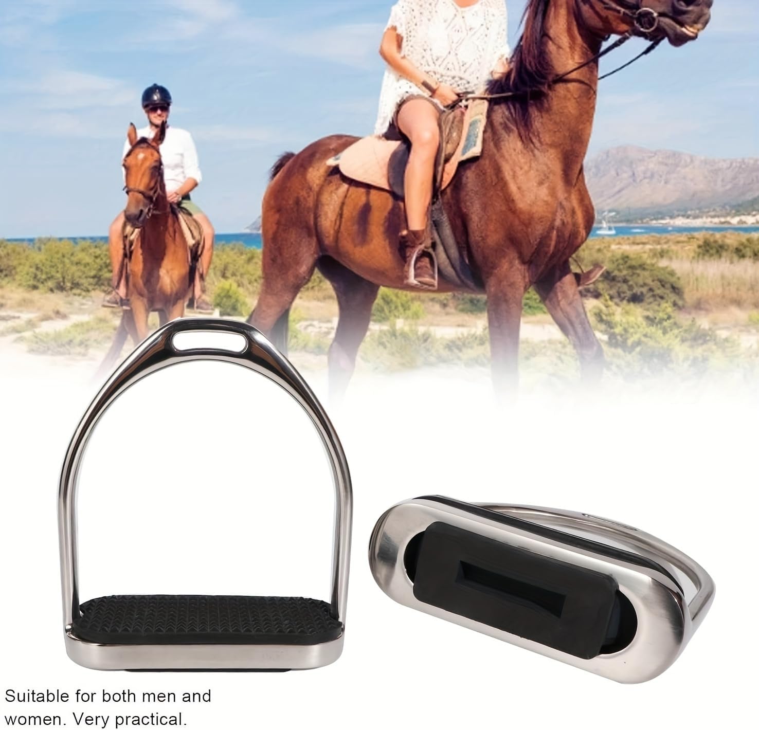 Juhua 304 Stainless Steel Horse Saddle Western Riding Stirrups Pair Leather Tread (A Pair)