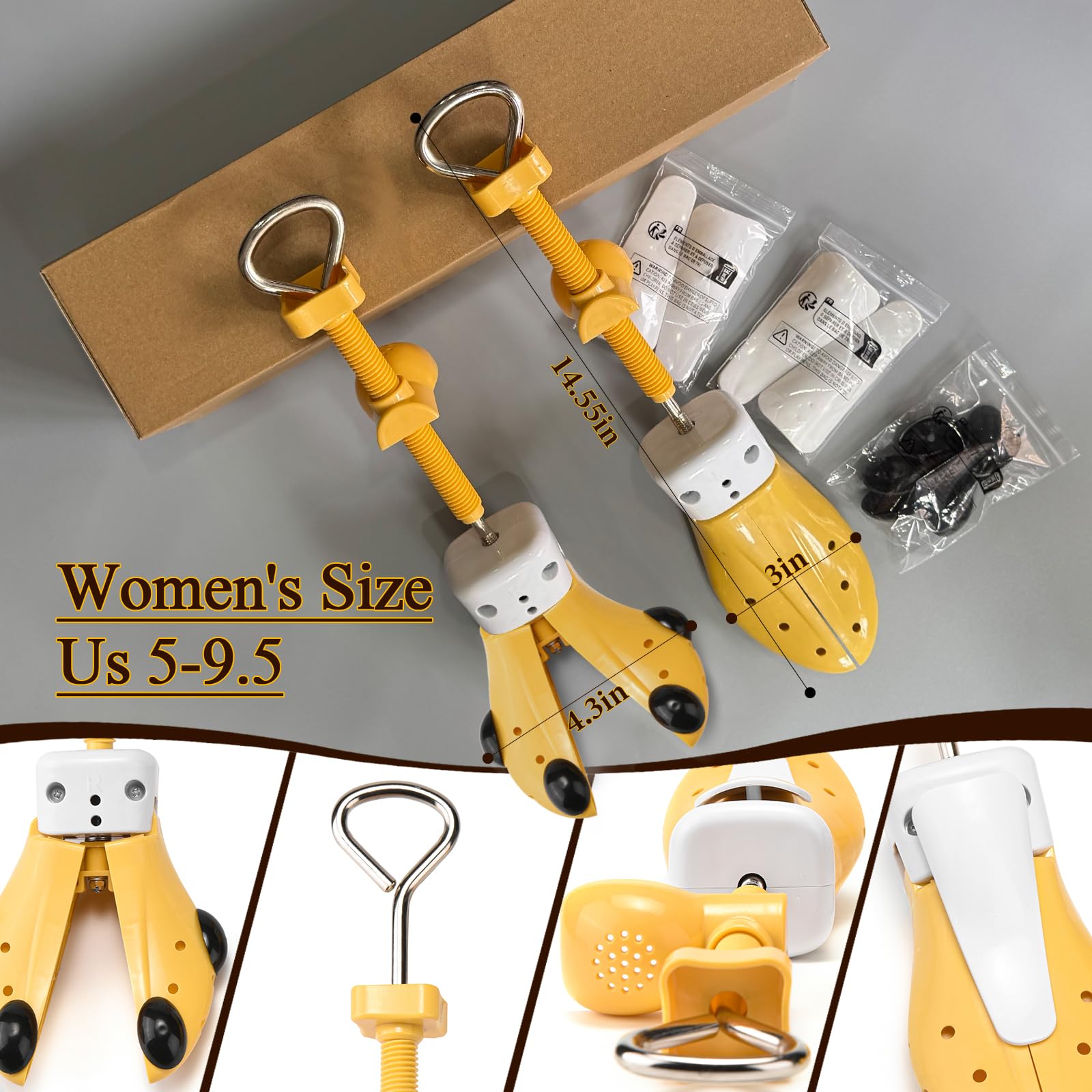 Estirador de zapatos para mujeres y hombres, pies anchos, par de expansores de zapatos, ancho ajustable, longitud y empeine