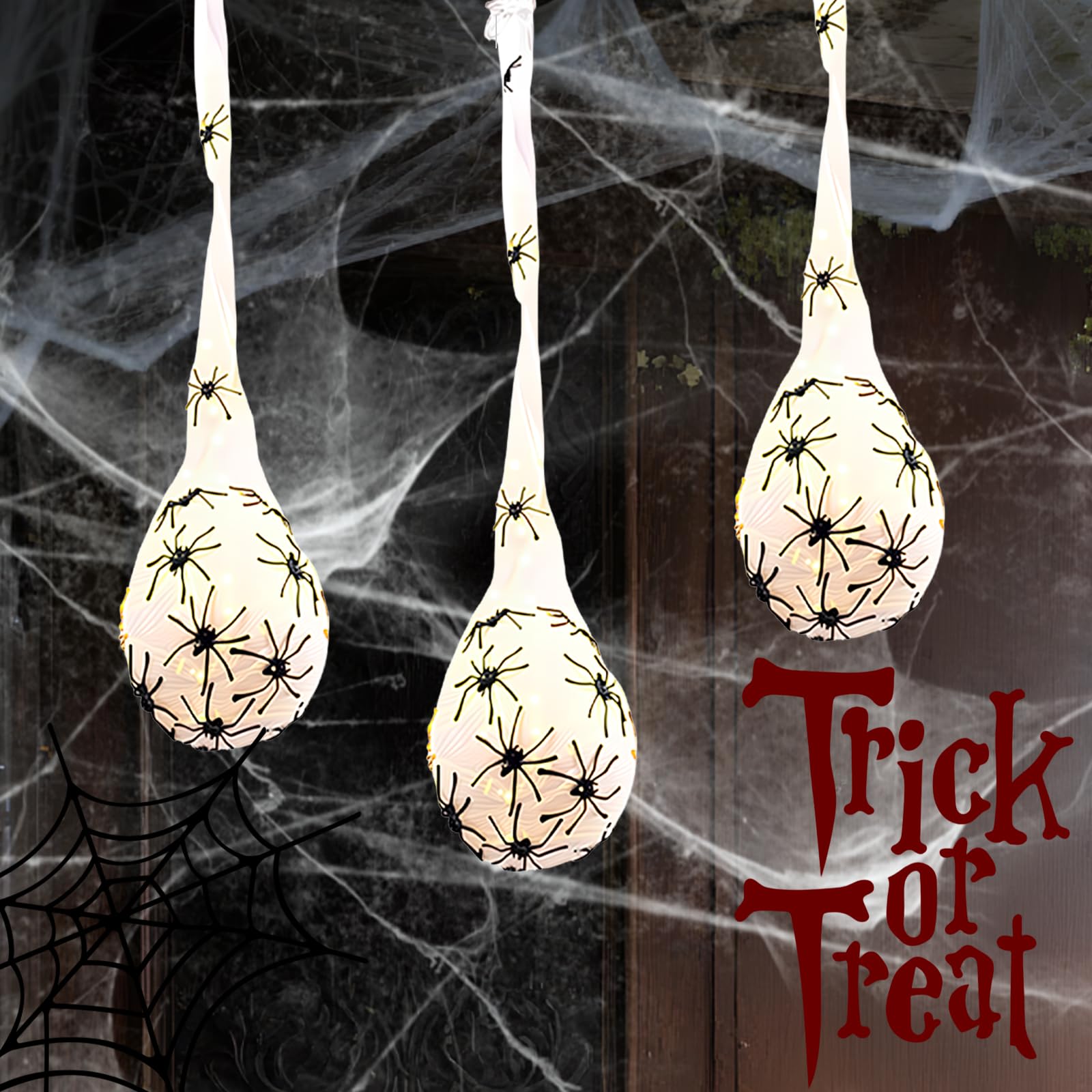 Lot De 3 œufs D'araignée Lumineux Pour Décoration D'Halloween