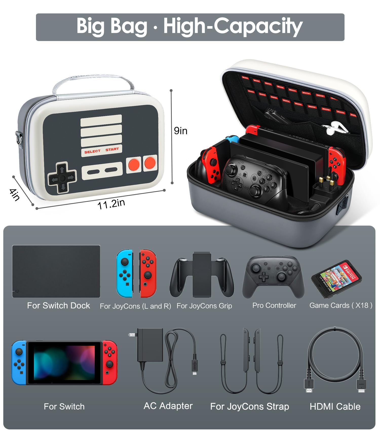 ivoler Funda de almacenamiento para Nintendo Switch/para Switch OLED modelo (2021), bolsa de mensajero rígida protectora portátil de viaje, forro suave, 18 juegos para Switch Console Pro Controller