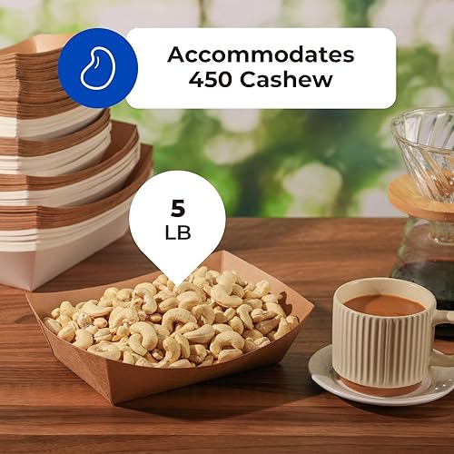 Miniatura 4 de Fit Meal Prep Paquete de 125 Bandejas de papel de 5 libras para alimentos desechables de alta resistencia, bandeja de nachos marrón kraft para