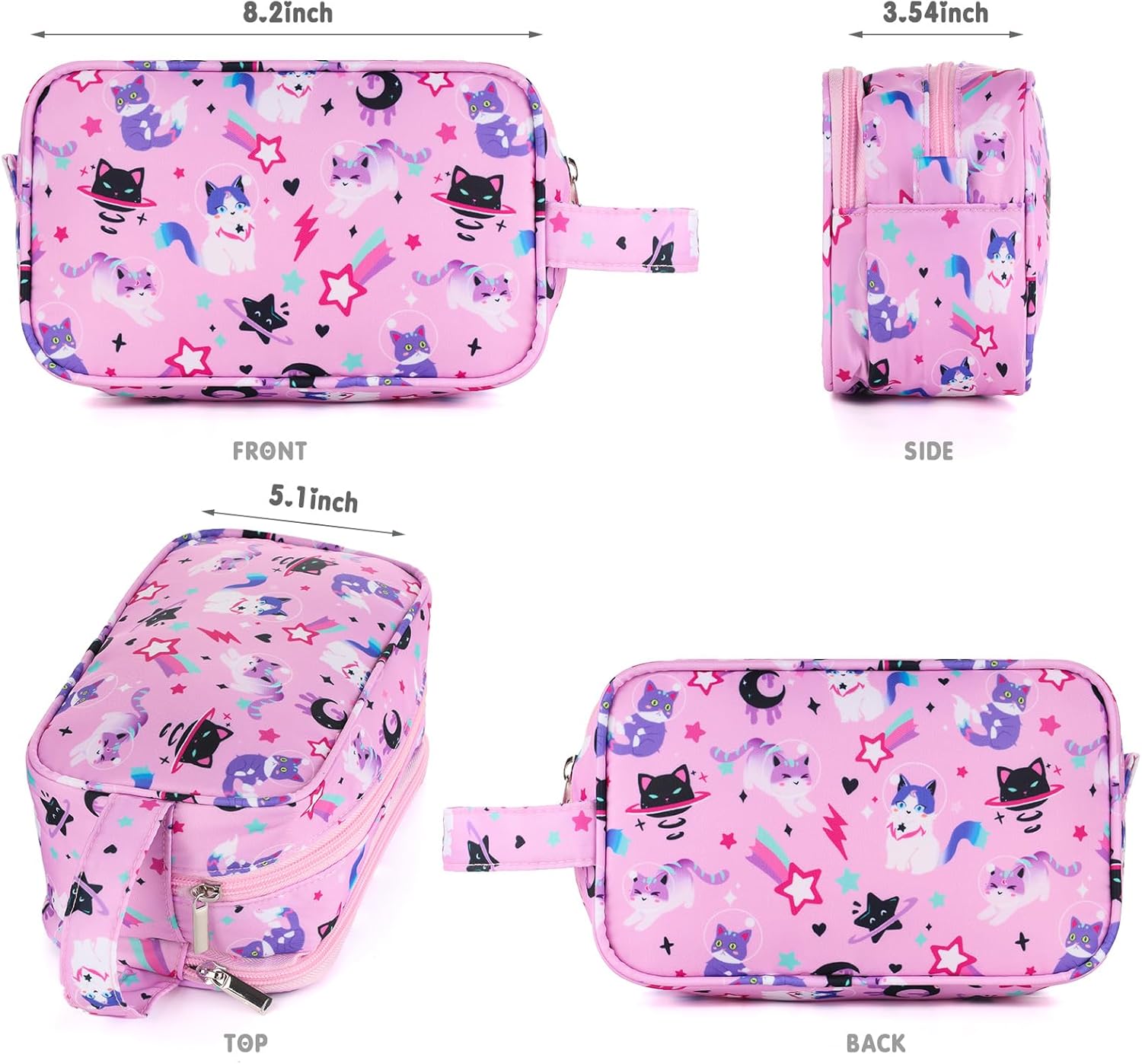 Kids Toiletry Bag for Girls, Travel Toiletry Bag for Little Young Girls Cosmetic Bag Makeup Bag Waterproof Hanging Wash Bag Toddler Toiletries, Cat Pink - Image 2
