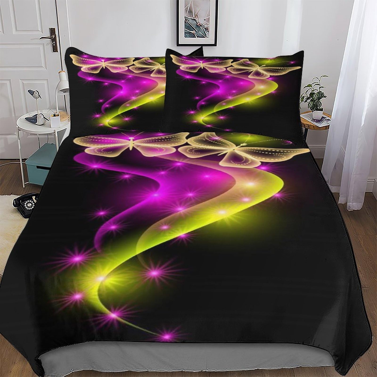 Housse de couette king en microfibre douce motif papillon multicolore