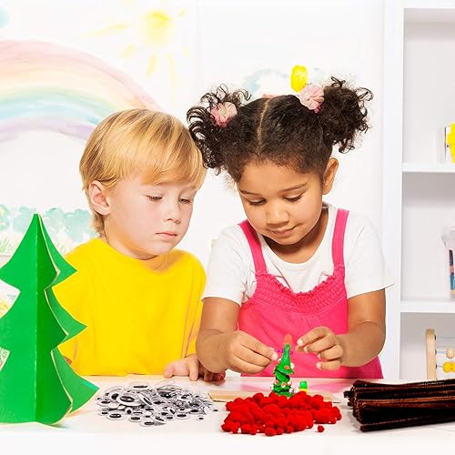 Miniatura 4 de Whaline Juego de 350 limpiadores de pipas de Navidad que incluye 100 tallos de chenilla marrón artesanal, 100 piezas de ojos googly de varios