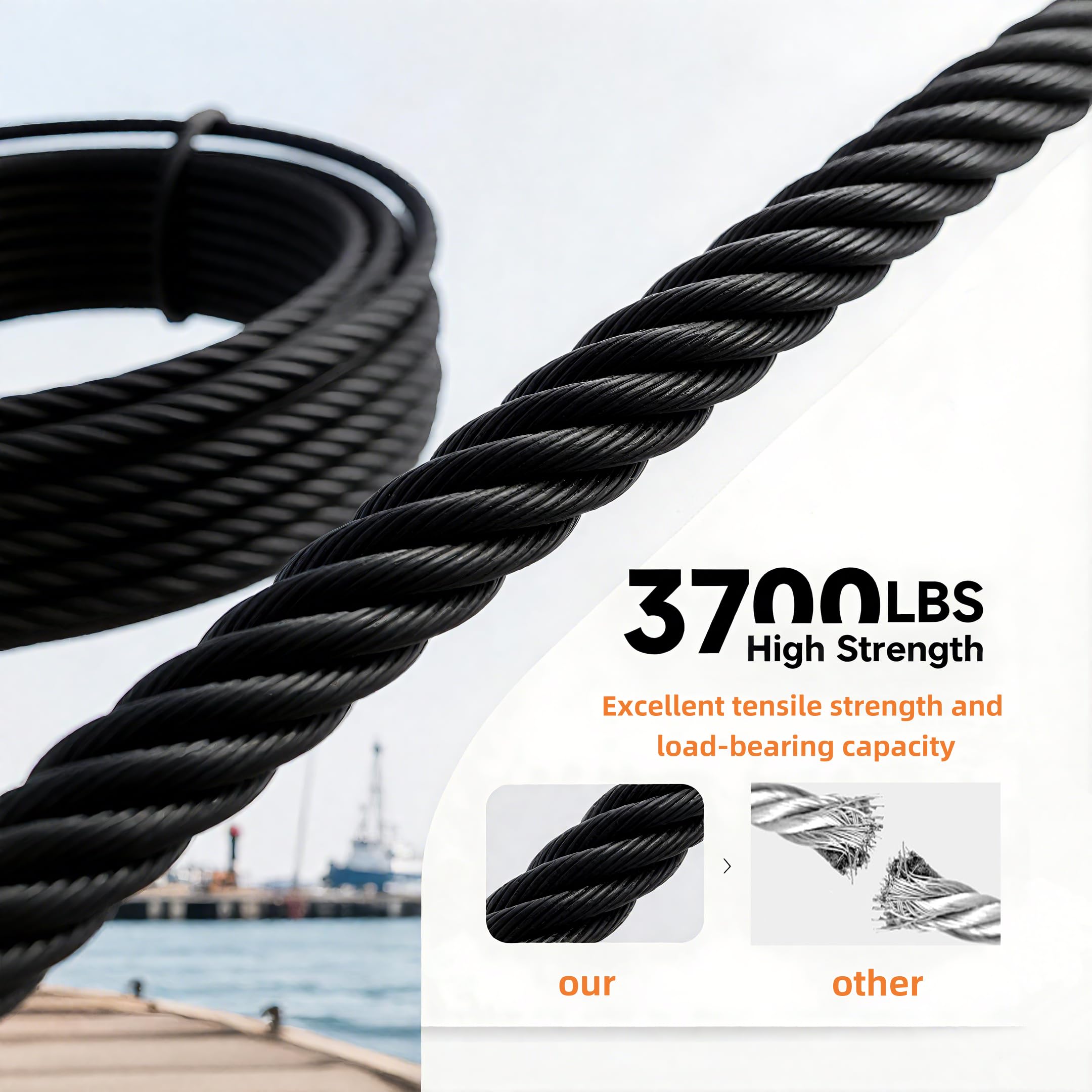 Cable de acero inoxidable 3/16 negro grueso, cuerda de alambre de 100 pies