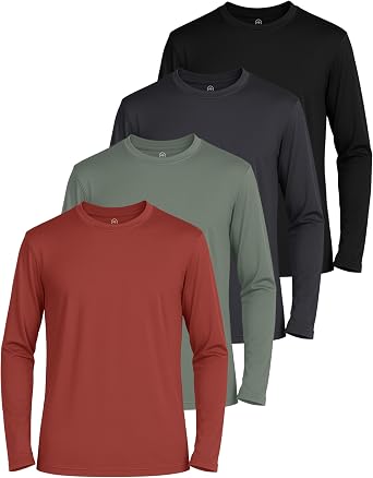 4 Pack Boys Mesh Long Sleeve T Shirts Dry Fit Crew Neck Athletic Kids Teen