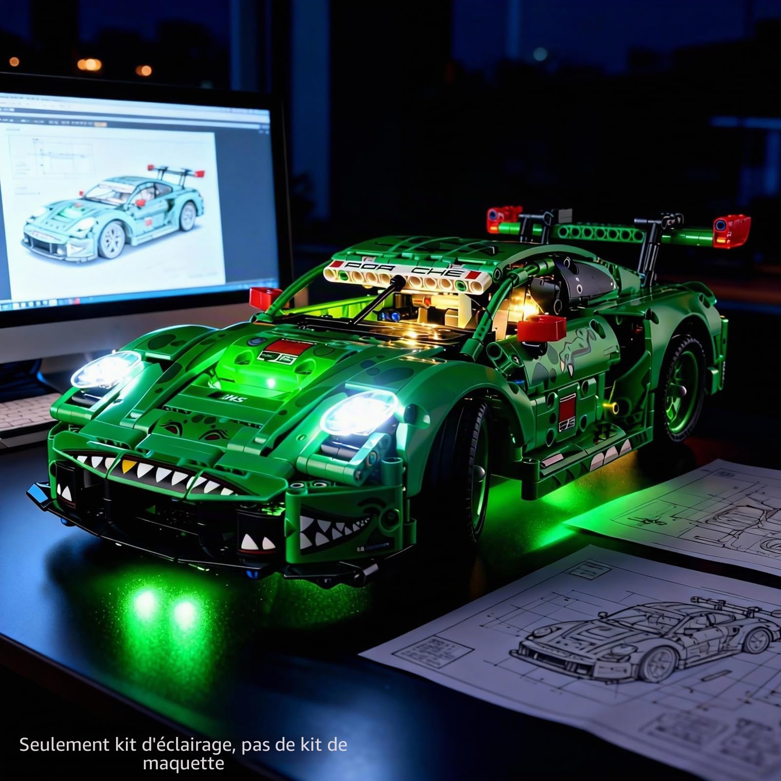 Kyglaring Kit d'Éclairage à LED Compatible avec Lego Technic Voiture Porsche 911 GT3 R Rexy AO Racing 42224 Blocs de Construction, Version Tactile (Pas de modèle)
