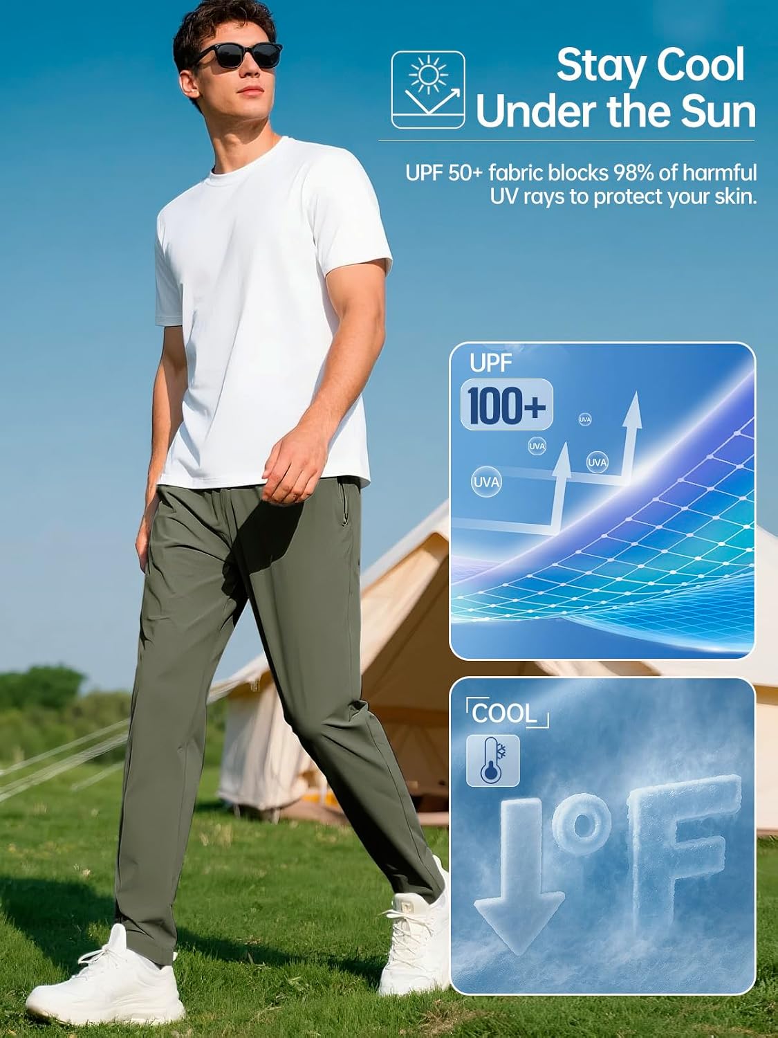 FREE SOLDIER Men's Elastic Waist Lightweight Water Resistant Quick-Dry Hiking Outdoor Casual Sweatpants Pants