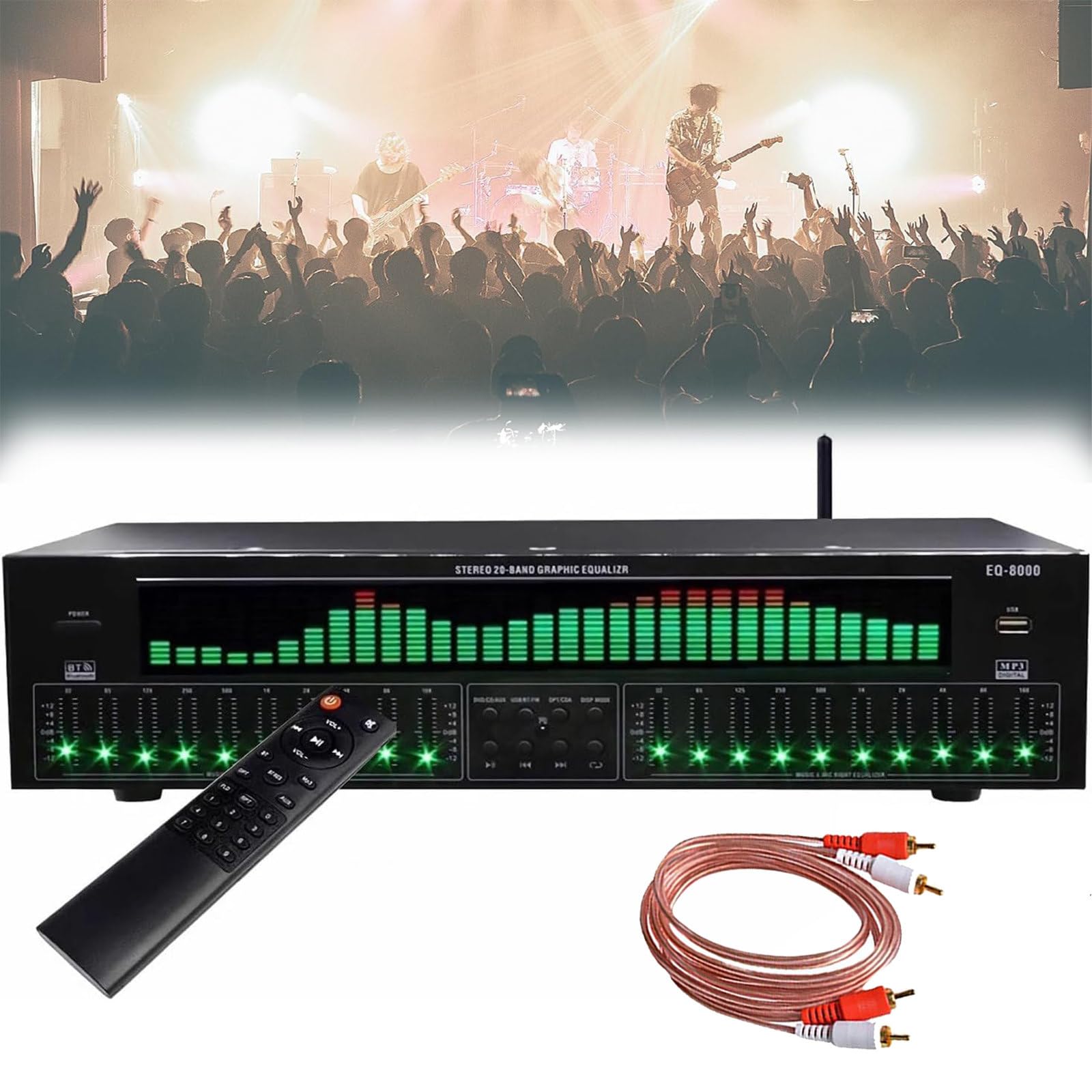 Ecualizador gráfico de 31 Bandas, EQ8000 Dual de 10 Bandas, analizador de Espectro Musical, con reducción de Ruido, 12 Patrones rítmicos, para Estudio de grabación y Escenario.