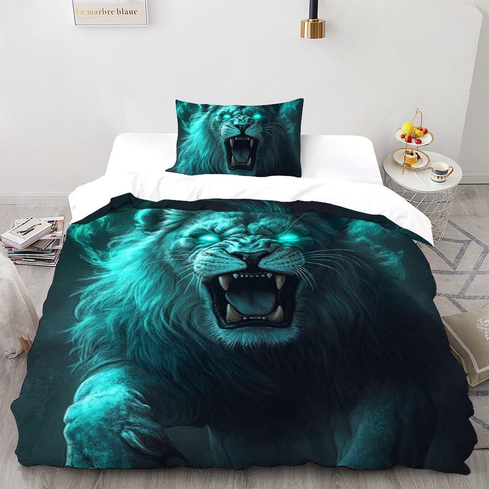 Housse de couette lion fantôme en microfibre 3D respirante et infroissable
