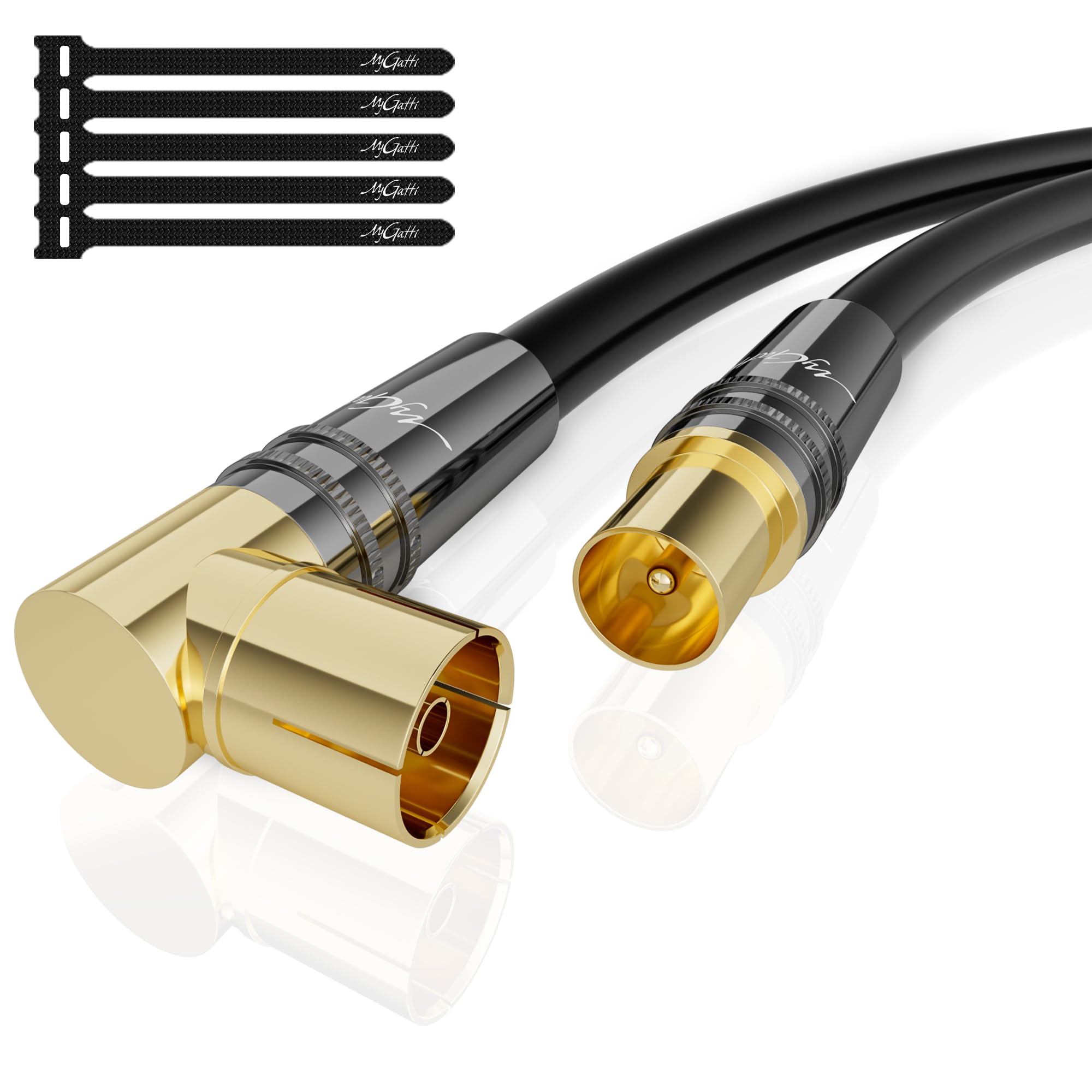 Câble d'antenne 3 mètres RG6 4K coudé(90°Degrés)/droit,câble satellite,câble TV Coaxial HD-75 Ohm IEC-Connecteurs métalliques robustes plaqués or,Noir,avec 5 attaches
