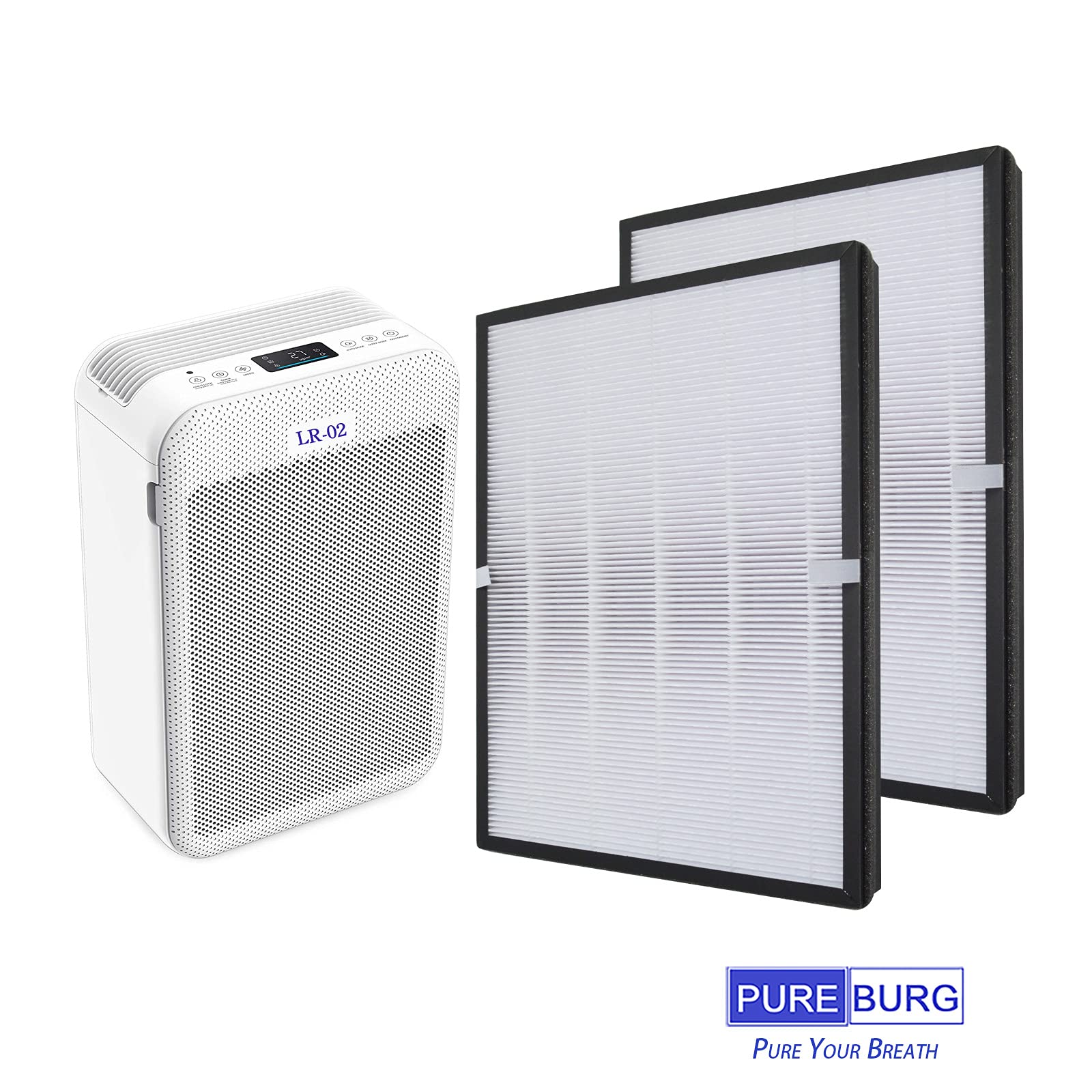 PUREBURG Ersatzfilter kompatibel mit Balter LR-02 Luftreiniger, H13 True HEPA und Aktivkohle 3-Stufen-Filtration,2er-Pack