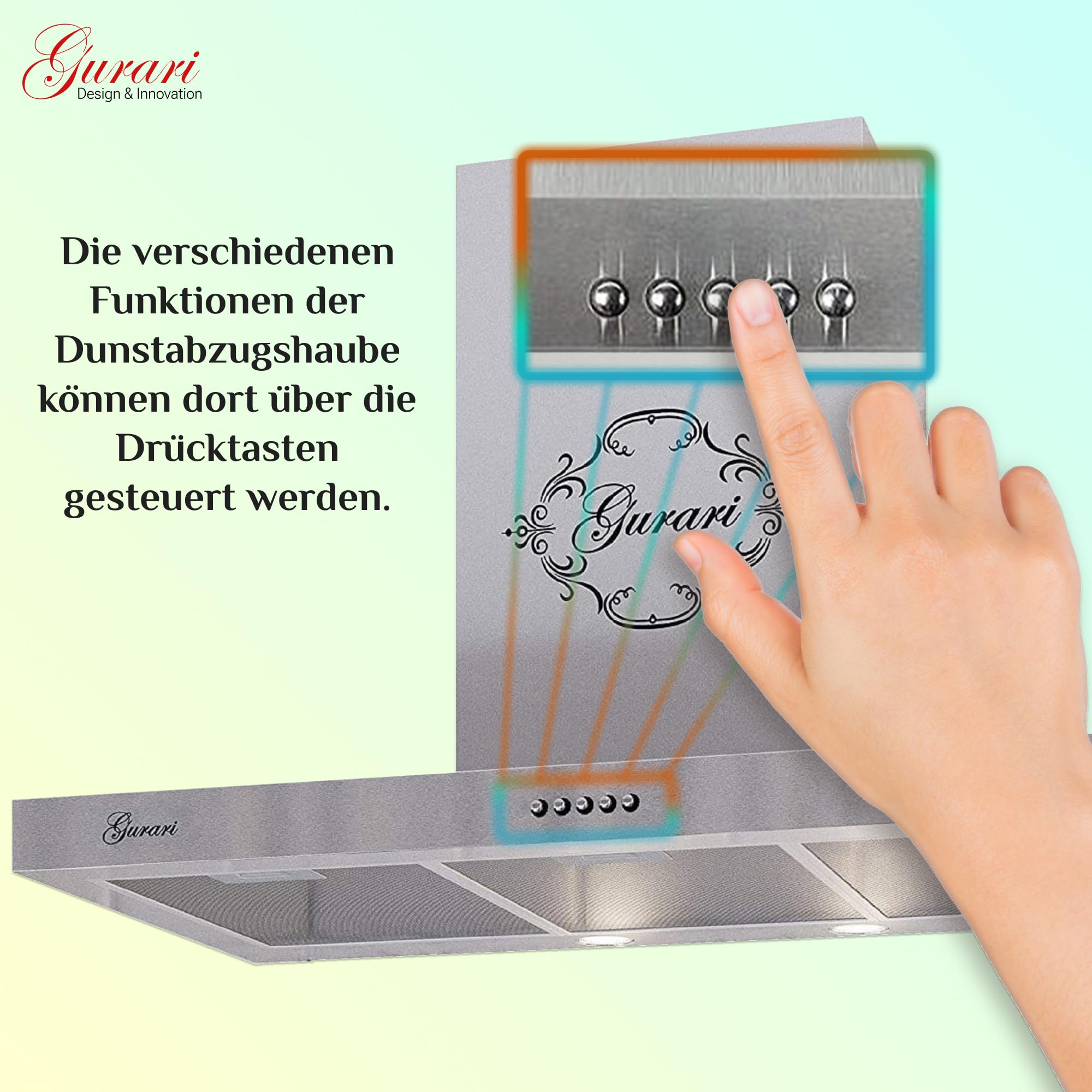 GURARI Dunstabzugshaube 90 cm GCH F 461 IS 9 • Edelstahl Wandhaube • 1000 m³/h Motor • Sehr Saugstark & Leise • 3 Leistungsstufen • Abluft/Umluft Kaminhaube Küche