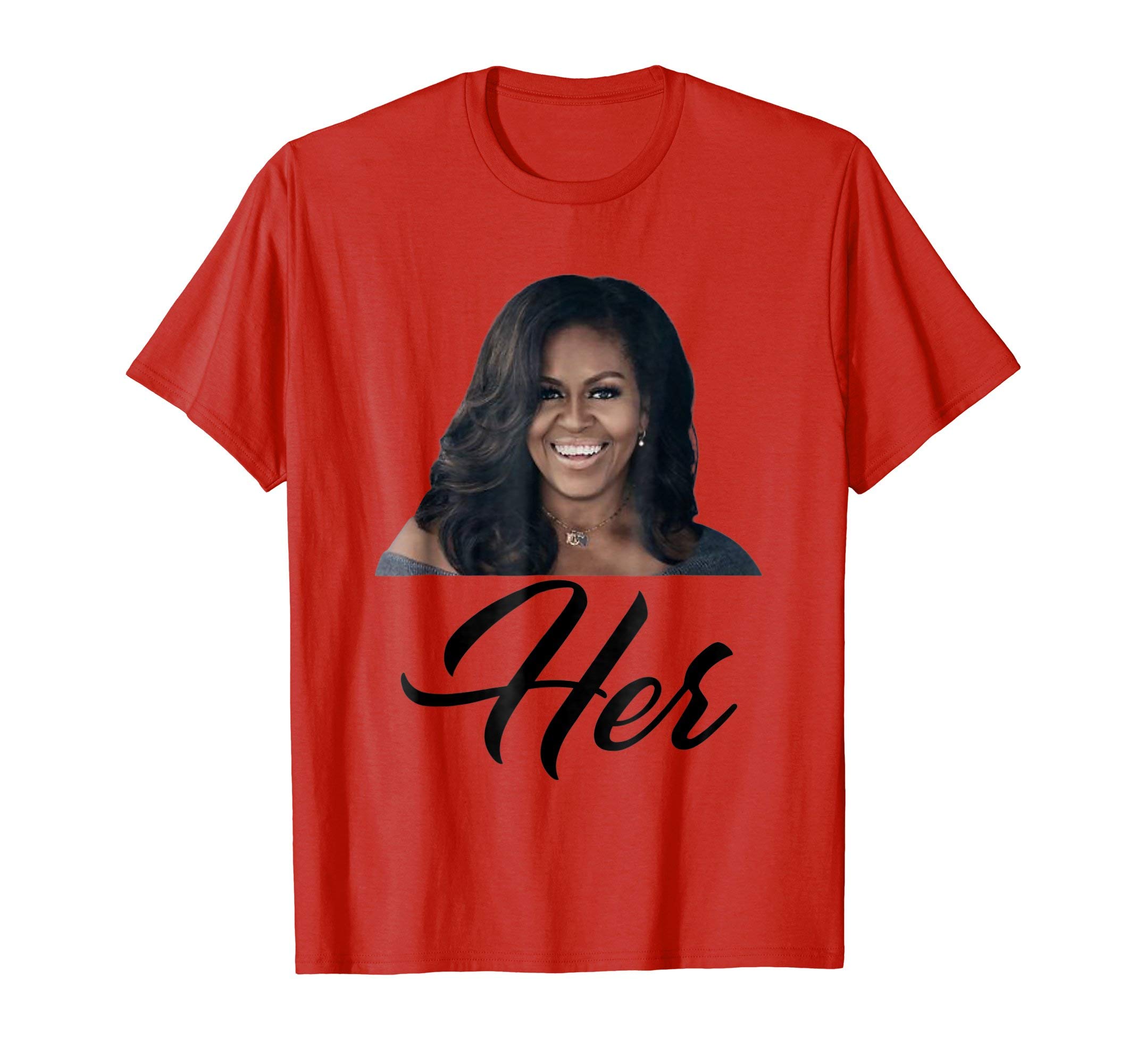Fiddlesticks TeesWomen's 'Her' Michelle Obama T-Shirt - Blue, Small, Classic Fit, V-Neck, Short SleeveOEKO-TEX STANDARD 100