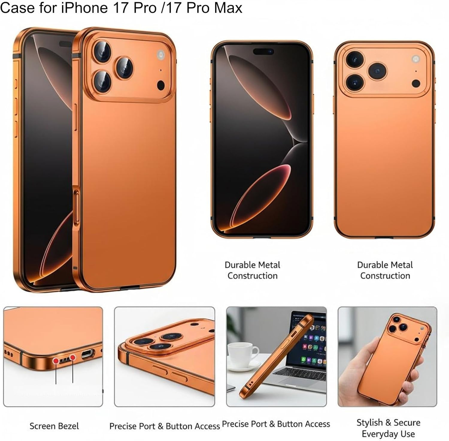 Stainless Steel Case for iPhone 17 Pro Max/17 Pro, Ultra-Slim Metal Frame with Frosted Anti-Fingerprint Back, Soft Gel Lining Shockproof Cover with Responsive Buttons(Blue,17 Pro)