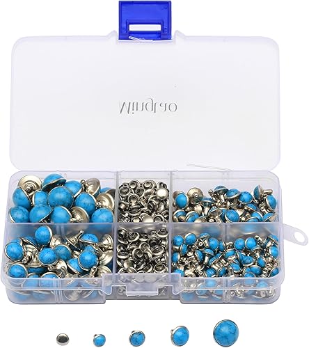 Mingtao 240 juegos de remaches rápidos, color azul turquesa, cinturón Tandy para hacer artesanía en cuero, botas, chaqueta, bolsa, zapatos, ropa,