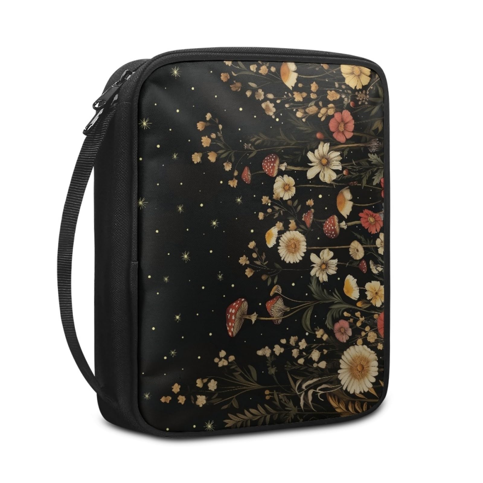 Custodia Libro Fungo Rosso Nero Copertura Bibbia con Manico Cerniera Tela in Poliestere per Uomo Donna Porta Libro Grandi Capacità Custodia per Libri 27.5x22.5x5.5 cm