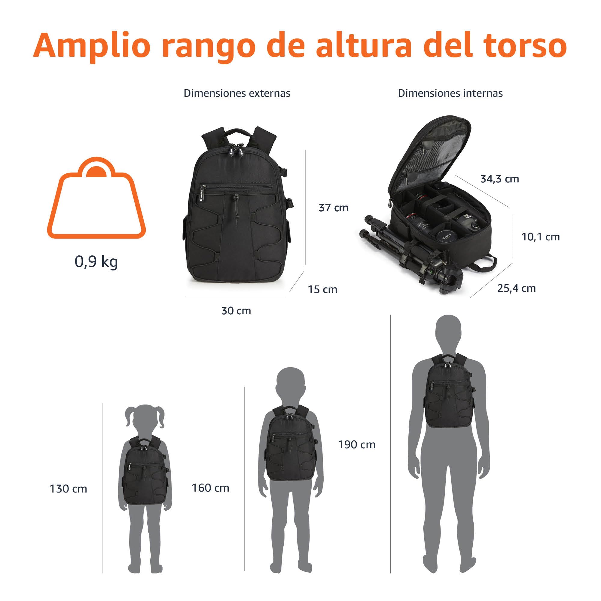 Amazon Basics Mochila para Cámara de Gran Capacidad con Acolchado Interno para DSLR y Accesorios, Impermeable y Resistente a los Golpes, 30 x 15 x 37 cm, Negro, Sólido
