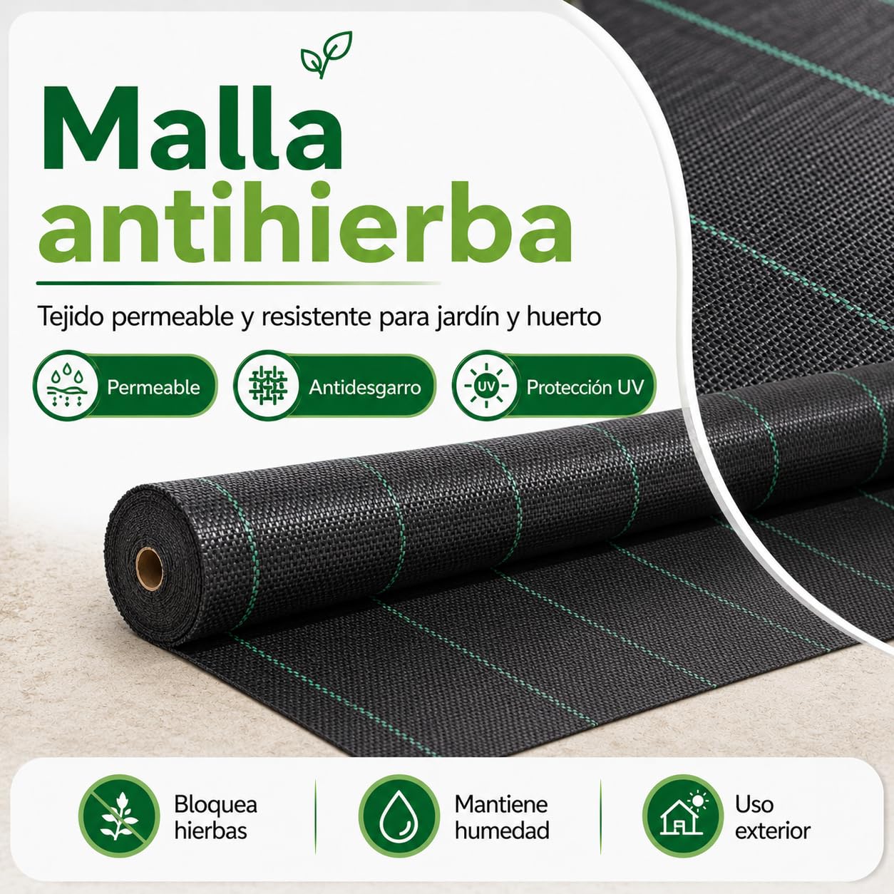 Malla Antihierba 130 Gramos, Rollo 2x100m, Malla Geotextil contra Maleza y Malas Hierbas, para el Huerto, Estable a Rayos UV y Permeable