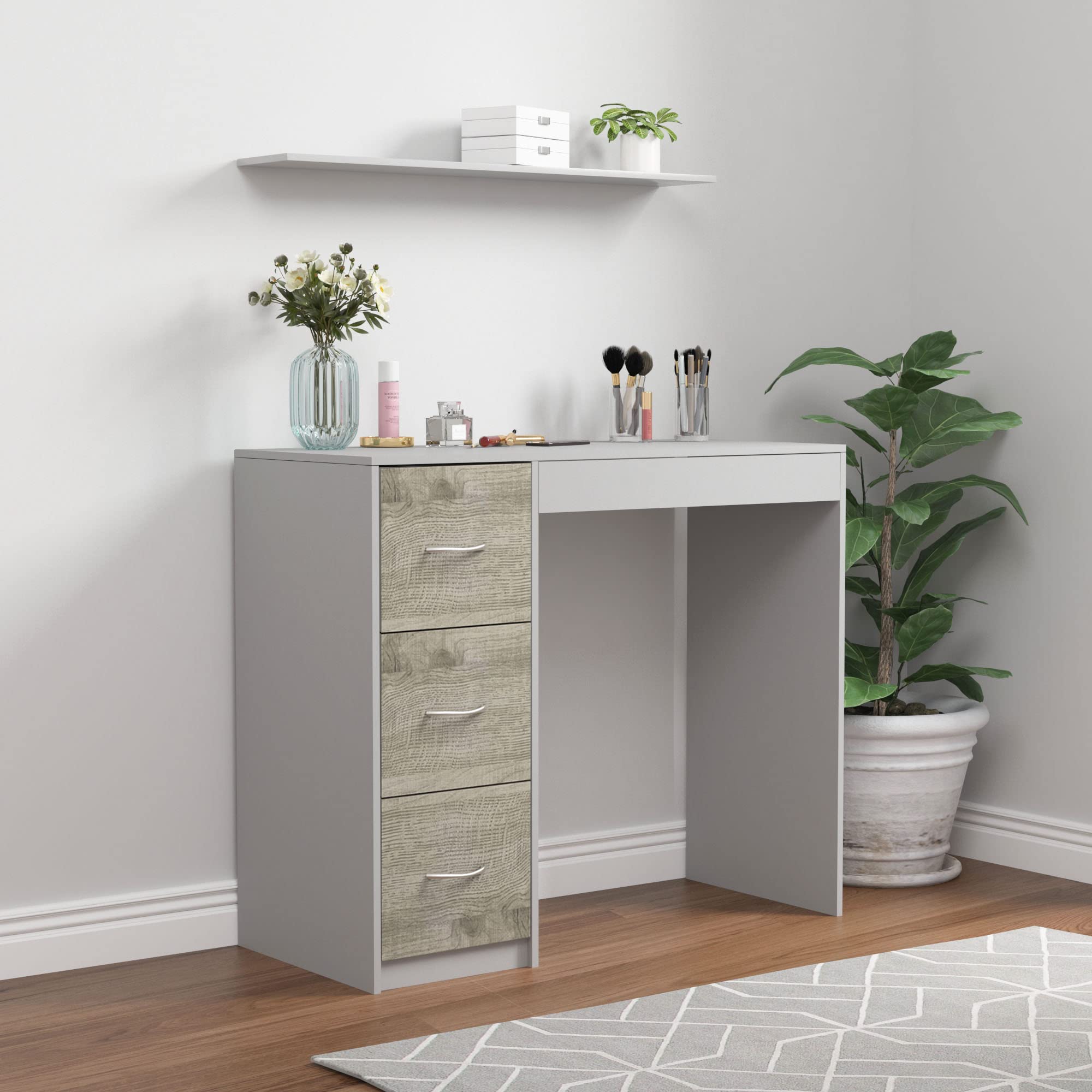 URBNLIVING 3 Drawer Wooden Bedroom Dressing Table (Grey Carcass + Ash Grey Drawers)