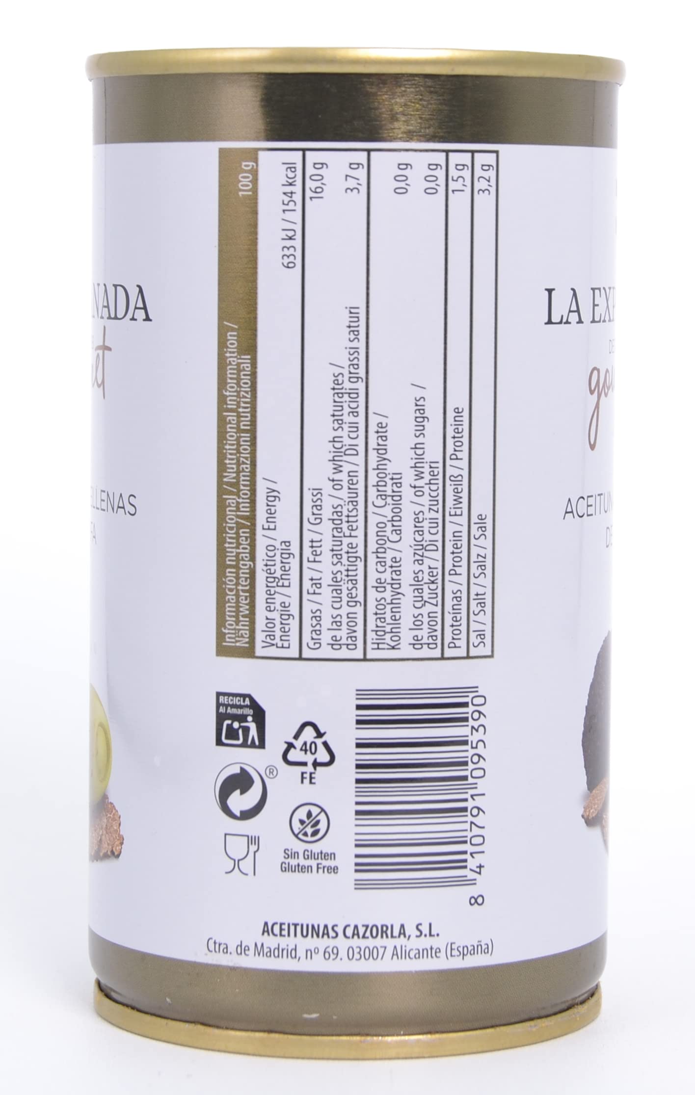 La Explanada Gourmet - Pack 15 Latas Aceitunas rellenas Trufa - Aceitunas Cazorla - Aceitunas Manzanilla Rellenas de Trufa - Formato Lata - Peso Neto Escurrido 150 g - Origen España