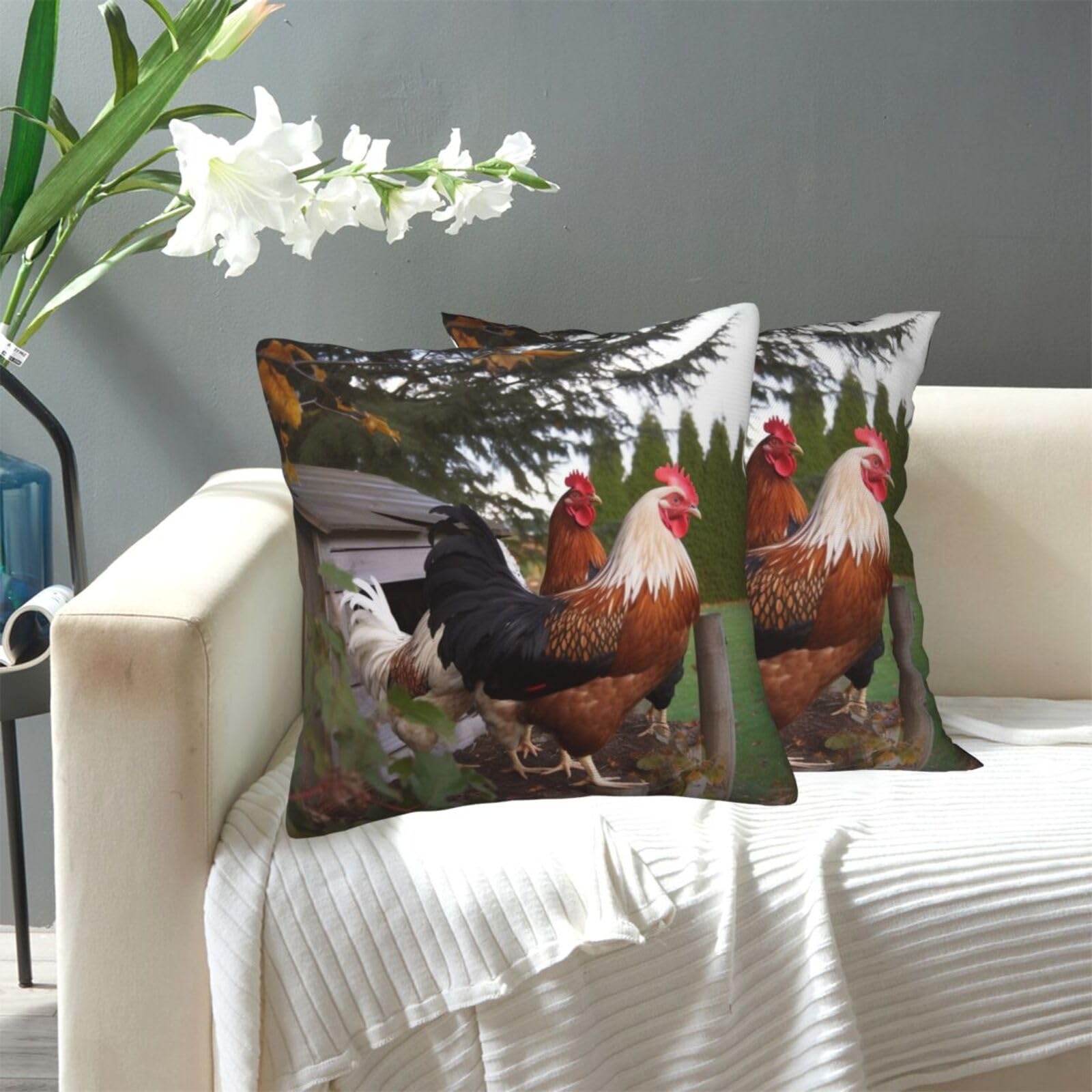 FekiLoot Decorative Throw Pillow Covers Modern Farmhouse Pillowcase Double Sided Cozy Cushion Cover for Sofa Couch Bed 20"X20" Backyard Chickens