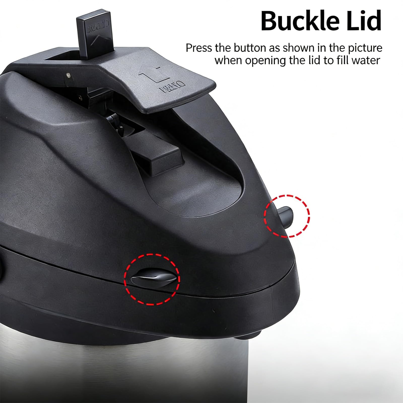 Recipiente aislado inoxidable equipado con tecnología de vacío de doble pared que mantiene los líquidos calientes durante largos períodos y botella dispensadora de presión de aire de uso