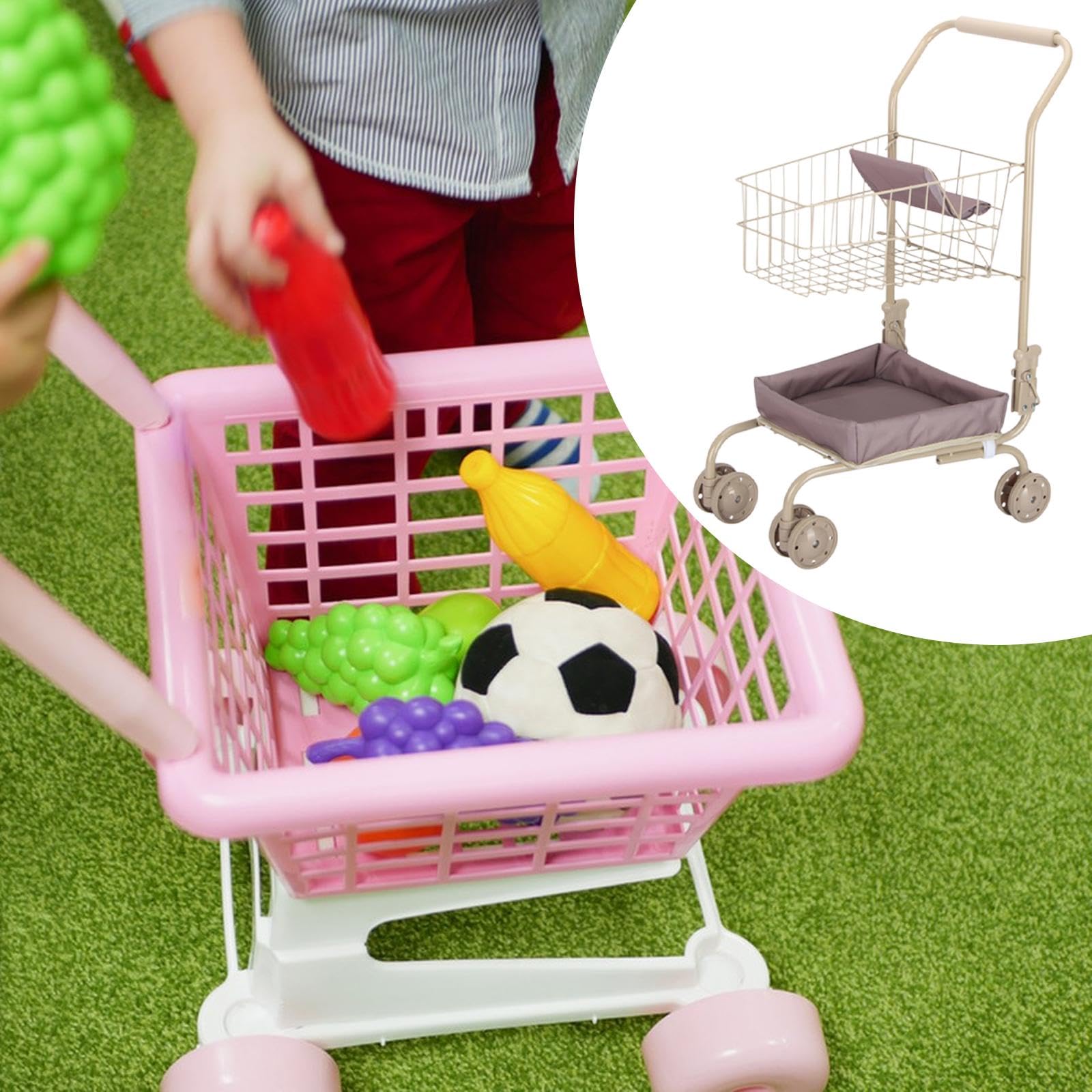predolo Einkaufskorb Kinder Einkaufswagen Mini Einkaufsrollwagen Rollenspiel Lernspielzeug Handwagen mit Universalrädern für Geschenk Kinderzimmer Dekoration, Korb in Unifarbe