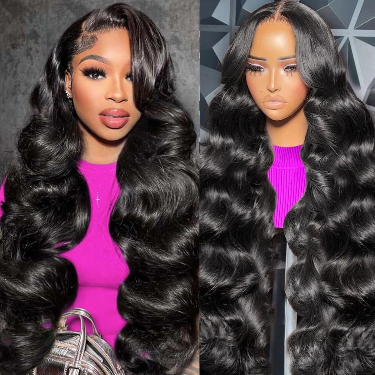 Kebetter 13x6 Lace Front Wigs Human Hair Pre Plucked 200% Density Body Wave HD Lace Front Wigs Human Hair Natural Black Wig For Women(28 inch)