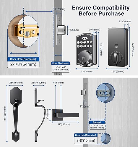 Miniatura 5 de Cerradura de puerta con 2 manijas de palanca, cerradura de puerta de entrada sin llave, cerrojo de teclado electrónico, código inteligente digital y