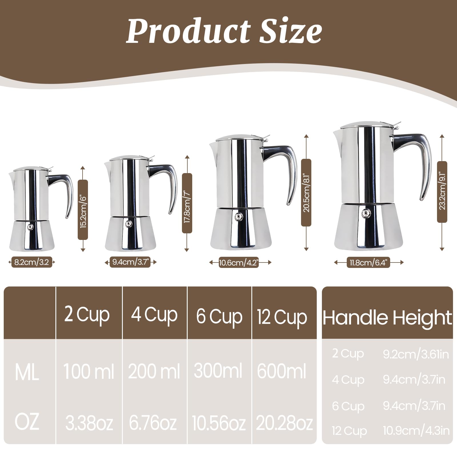 Verdickte Mokkakanne für 12 Tassen, 304 Edelstahl, 600 ml, italienische Espresso-Kaffeemaschine, Herd, Kaffeemaschine, Mokkakanne, Perkolator für Induktionsherd, klassische Café-Maschinen